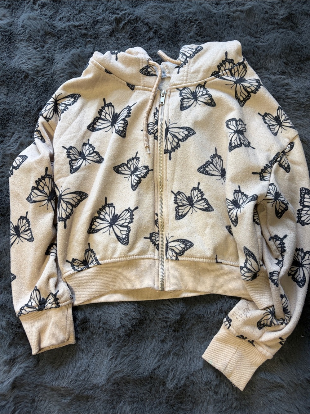 Girls Beige Butterfly Zip Hoodie Jacket